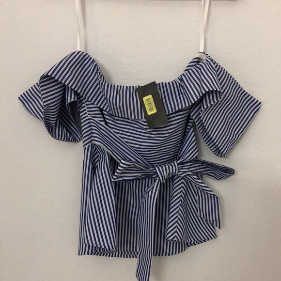 Buffalo David off the shoulder White Blue stripes - Picture 4 of 6